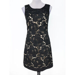 WHBM Dress Womens 2 Black Lace Floral Beige Lined Back Zip Formal Wedding